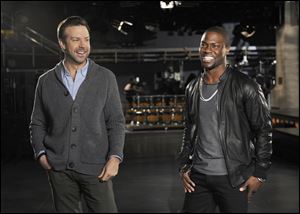 Jason Sudeikis, left, and guest host Kevin Hart during rehearsals for 'Saturday Night Live,' in New York.