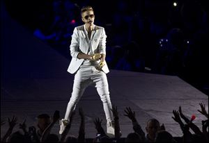 Canadian singer Justin Bieber performs Monday at the 02 Arena in east London.
