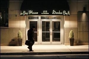 The entrance to the London Chop House in downtown Detroit features valet parking.