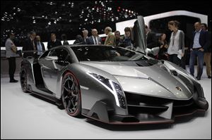 The new Lamborghini Veneno is seen during the first media day of the 83rd Geneva International Motor Show, Switzerland, March 5.