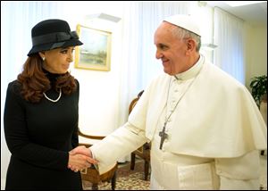 Pope Francis meets Argentine President Cristina Fernandez at the Vatican, today.