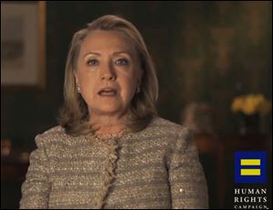 Former Secretary of State Hillary Rodham Clinton announces her support for gay marriage in an online video released today by the gay rights advocacy group Human Rights Campaign.