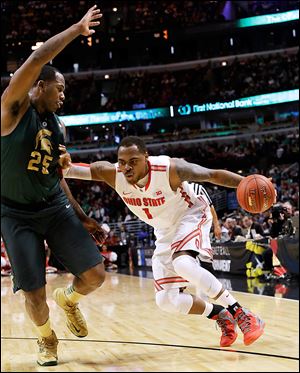 Ohio State's Deshaun Thomas, right, averages a Big Ten-best 19.5 points per game. But he’s shooting only 38 percent from the field the past 13 games as the Buckeyes enter the NCAA tournament.