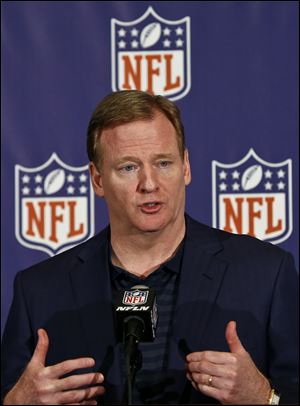NFL Commissioner Roger Goodell answers a question from the media during a news conference at the annual NFL football meetings at the Arizona Biltmore, Wednesday, March 20, 2013, in Phoenix.