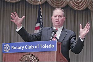 Mike Thaman of Owens Corning tells the Rotary Club of Toledo that he is optimistic that the direction of the housing market has reversed its slide and it will sustain its upward momentum.