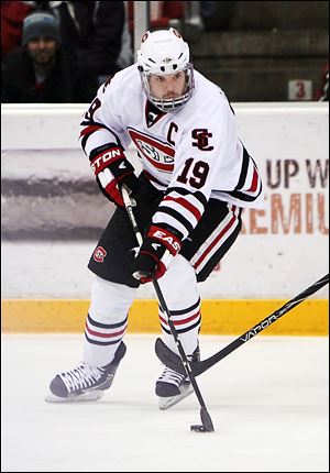 St. Cloud State’s Drew LeBlanc is a finalist for the Hobey Baker Award this season. The senior had a bounce-back season after severely breaking his left leg in November, 2011. 