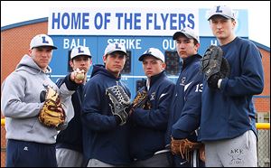 Lake won the NBC title and a district championships last season. Top returning players are, from left,  Nick Walsh, Casey Blank, Brad Ackerman, Cody Witt, Anthony Pratt, and Jayce Vancena. The Flyers were 24-6 last year.