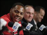  Ohio State's Deshaun Thomas smiles during a news conference in Los Angeles, Friday, March 29, 2013. The Junior forward announced today his plans to enter the NBA draft.