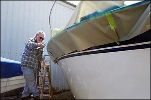 “I was always in anything that floats from the time I was 9, 10 years old,” Don Steiner of Mansfield, said. He and his wife, Kris, were in Port Clinton on Tuesday to touch up the paint on their boat. 