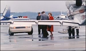 Margaret Thatcher arrived at Toledo Express Airport in 1992 to address 1,400 people at a black-tie dinner sponsored by the Junior League of Toledo at SeaGate Convention Centre.