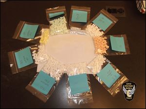 A display of the drugs seized in the Wood County traffic stop.