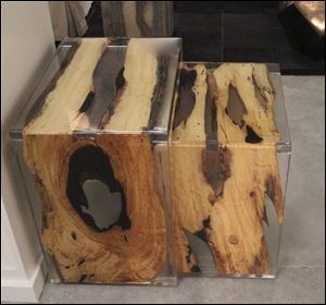 Wood is encased in plastic in Kas Nesting Tables by Made Goods.