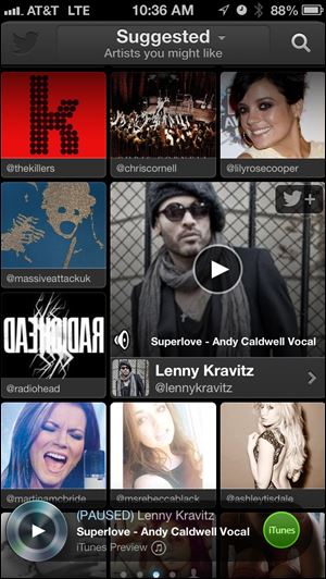 This image taken from an iPhone shows the new Twitter music app.