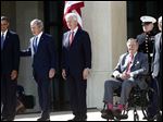  President Barack Obama stands with, from second from left, former Presidents George W. Bush, Bill Clinton, George H.W. Bush, and Jimmy Carter at the dedication today of the George W. Bush presidential library on the campus of Southern Methodist University in Dallas.