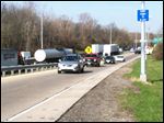  Vehicles are routed off the Corey Rd. westbound on-ramp to I-475 after a multi-vehicle accident for hours closed the freeway just east of US 23. 
