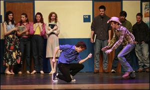 Jake Knight plays Ren McCormack, left, and Connor Treece plays Willard during Perrysburg High School's presentation of 'Footloose.'