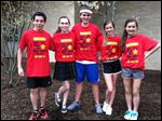  Eighth graders at St. Joseph School prepare with a practice run for next week's Positive Directions week. The students are wearing T-shirts that say “You are the Star in the Movie ‘Life’.” From left are Hector Marquez, 14; Mary Caye McCann, 14; Sam Pfeiffer, 14; Libby Sadowski, 14; and Julianna Sim 14.  