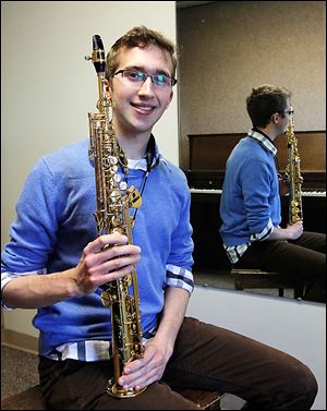 Jacob Kopcienski, who was fitted for his first hearing aids between ages 4 and 5, will graduate Friday as a music major at Bowling Green State University. Mr. Kopcienski, a 21-year-old saxophonist, said he’s more focused on what he can’t do as a musician as opposed to what he can’t hear.