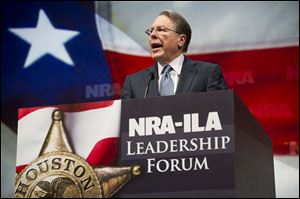 NRA Executive Vice President and Chief Executive Officer Wayne LaPierre speaks during the leadership forum at the National Rifle Association's annual meeting.