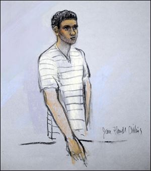 This courtroom sketch shows defendant Robel Phillipos appearing in front of a federal magistrate last week.
