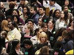  A crowd of job seekers attends a healthcare job fair, in New York in March.