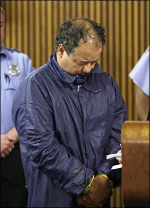 Ariel Castro appears in Cleveland Municipal court today. He was charged with four counts of kidnapping and three counts of rape.  