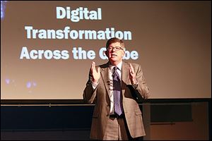 Davie Hunke, chief strategy officer for Digerati, delivers the keynote speech at the University of Toledo's uHeart Digital Media