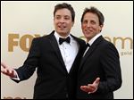  Seth Meyers, right,  is moving from his 'Weekend Update' desk to his own late night show on NBC. He will replace Jimmy Fallon, left, at the 12:35 a.m. 'Late Night' show as Fallon moves up an hour as Jay Leno's replacement on the 'Tonight' show. 