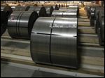  Coils of steel in the automated warehouse.