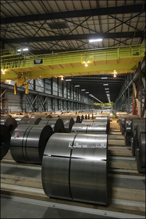 Coils of steel in the automated warehouse.