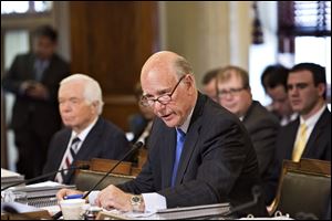 Senate Agriculture Committee member Sen. Pat Roberts, R-Kansas, voices his concerns as lawmakers begin mark up on the Farm Bill, officially known as the Agriculture Reform, Food, and Jobs Act of 2013, today in Washington.