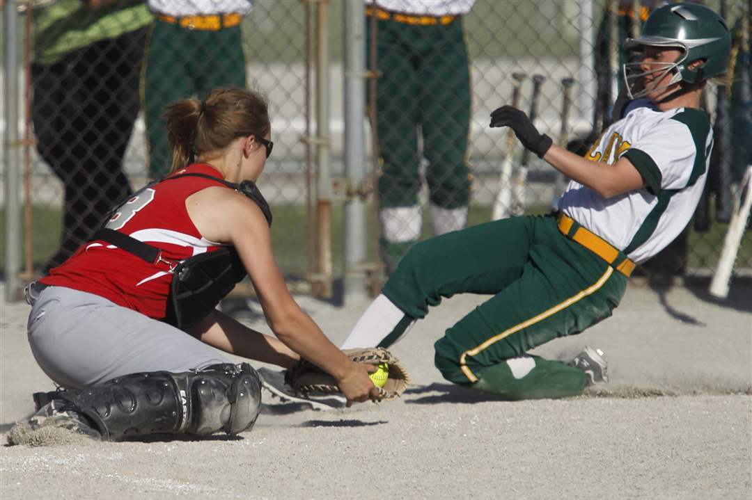 Clay-Central-Catholic-softball-tagged-out