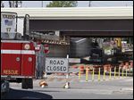  Construction crews with a bulldozer struck a 16-inch medium-pressure gas line on Upton Avenue at Central Avenue under I-475, clogging traffic for hours and forcing the evacuation of five homes.