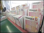  Powerball tickets, right, along with other lotto tickets are seen Thursday, May 16, 2013, at a convenience store in Orlando, Fla.  The prize estimated around $475 million is the third largest in lottery history, and the winning numbers will be drawn on Saturday.(AP Photo/John Raoux)