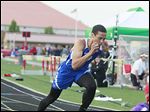  Findlay's Tyler Brown runs in the 400-meter race at the TRAC meet. Brown won the 200, 400, high jump, and long jump.
