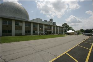 The Space Power Facility at the NASA Glenn Research Center's Plum Brook Station in Sandusky, Ohio. At right is a shuttle stop for visitors. 