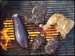  Eggplant, Chapli Kebab, Lamb Steaks with Szechuan Pepper Rub, and Bahamian Grilled Chicken.