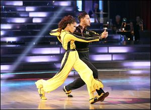 Actress Zendaya Coleman and her partner Val Chmerkovskiy performing on the celebrity dance competition series 