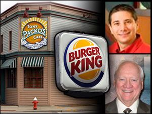 Jimmy Harmon, 42, of Denver, top right, will take immediate control of Bennett Management, owned by Robert Bennett, bottom right, who died earlier this month. The company owns area Burger Kings and Tony Packo's restaurants.