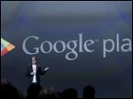  Chris Yerga, engineering director of Android, speaks about Google play at Google I/O 2013 in San Francisco. 