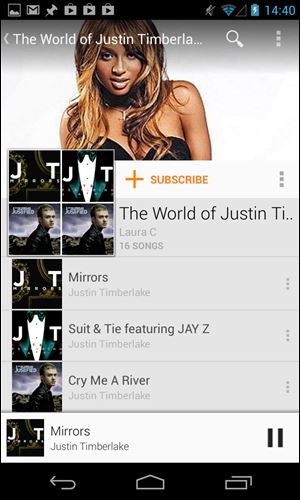 This image shows a screenshot of Google Inc.'s new music service. 