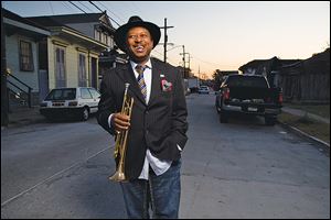 A promotional photo of Kermit Ruffins taken in his hometown New Orleans.