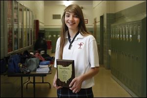 Audrey Chisholm, 13, of Sylvania Township took fourth place in the state Power of the Pen competition. The seventh grader at Christ the King School in Toledo vied with about 7,500 students from across the state to place in the timed-writing competition at the College of Wooster in northeast Ohio last weekend.