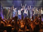  Artists who performed at the Boston Strong Concert take the stage during an Evening of Support and Celebration at the TD Garden on Thursday.
