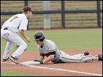  Oklahoma State's Gage Green slides into third on a triple as Bowling Green's Nick Glanzman waits for the throw during an NCAA tournament regional game.