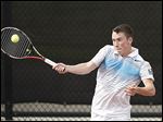  St. John's Jesuit junior Ryan Brown makes a return against Cincinnati Sycamore in the state doubles tournament Saturday.