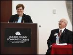  Sister Peg Albert, president of Siena Heights University, and  David Nixon, president of Monroe County Community College, announce the new offering, which will be available this fall.