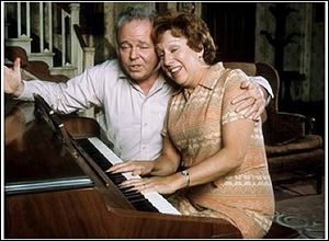 Carroll O'Connor and Jean Stapleton as Archie and Edith Bunker in their Queens, N.Y., home on the set of 'All in the Family,' which aired on CBS from 1971-1983.