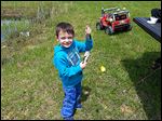  Five-year-old Cash Dotson of Swanton shows off his first bass, a largemouth, caught in his grandfather’s pond near Swanton. Cash snagged it with a night crawler fished under a bobber.
