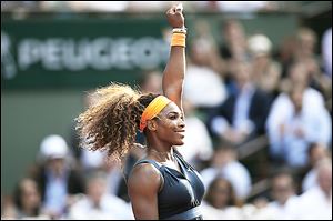 Serena Williams beat Italy’s Sara Errani in the French Open semifinals, needing only 46 minutes to advance to the finals, where Maria Shara­pova awaits Saturday.